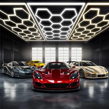 Imagem de Gneng Luzes LED hexagonais, 6500K/4500K/3000K, luz hexagonal de garagem com temperatura de 3 cores com interruptor inteligente WiFi, iluminação LED de alumínio para garagem, academia, barbeiro, loja