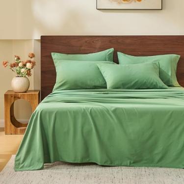 Imagem de MEISHANG Lençóis 100% Linho Queen Size – Conjunto de lençóis respiráveis de 4 peças, linho durável ultramacio, naturalmente refrescante e absorvente de umidade com bolso profundo de 41 cm (verde