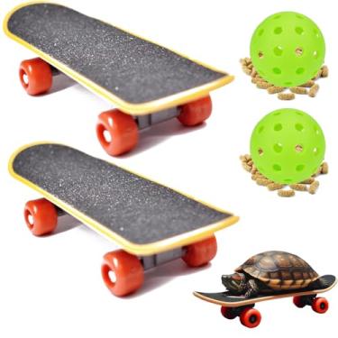 Imagem de Lengnuantazhi Conjunto de 2 skates de tartaruga e bolas de petisco, mini répteis de caminhada, acessório de skate rápido, brinquedo de treinamento divertido de papagaio de estimação (G) (verde)