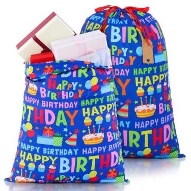 Imagem de Sacos de presente Pickmesh Happy Birthday 50x70cm Tecido 2 peças azuis