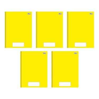 Imagem de Kit com 5 Cadernos de Brochura Pepper Amarelo 80 Folhas Pautadas Pequeno Escolar Aula Linhas