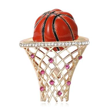Imagem de Broche de armação de basquete com strass para mulheres, unissex, banhado a ouro, purpurina, cristal, esportes, bola, broches, alfinetes, lapela, colarinho, acessórios de vestido, joias engraçadas para