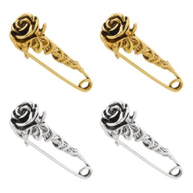 Imagem de SUPERFINDINGS 4 peças, 2 cores, alfinete de segurança de flor, broche em forma de flor rosa, cor antiga, alfinetes grandes de segurança, broche de liga floral para roupas, cachecol, mochila, cardigã e