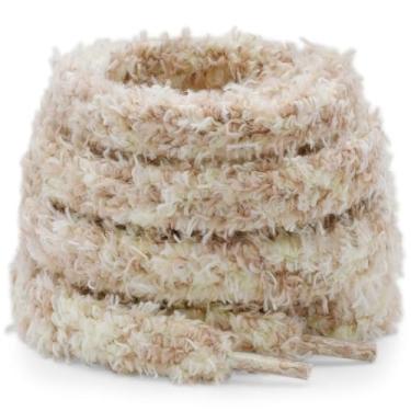 Imagem de DELELE Cadarços grossos e felpudos: Cadarços planos de pelúcia grossos para tênis - 1 par, 16 mistura amarela cáqui, 55 inch(140CM)