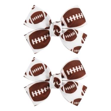 Imagem de YanJie 2 peças de clipes de cabelo de futebol americano para meninas, dia esportivo, acessórios de cabelo, roupas de futebol para meninas, crianças, adolescentes, mulheres, laço de rúgbi