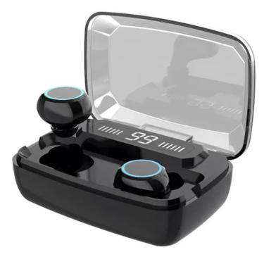 Imagem de Fone de Ouvido Preto TWS e Power Bank Portátil Integrado À Prova de Suor