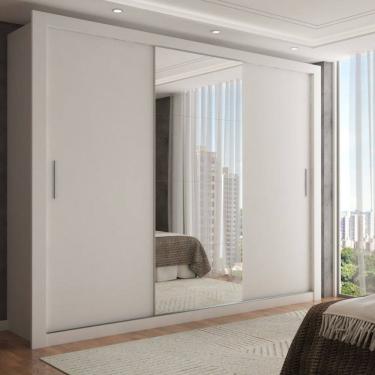 Imagem de Guarda-Roupa Casal Carol 3 Portas de Correr com Espelho 4 Gavetas Branco - Pm