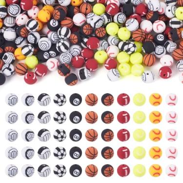Imagem de FASHEWELRY 220 contas esportivas de polímero de argila 8 mm redondas softball, tênis, basquete, bilhar, Kandi, contas divertidas para pulseiras, jogos de bola, artesanato, faça você mesmo, suprimentos