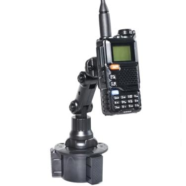 Imagem de TWAYRDIO Suporte de rádio e microfone de carro, suporte universal ajustável para copo de carro, suporte de rádio portátil para Motorola Yaesu Baofeng Retevis Midland Rádios bidirecionais Walkie