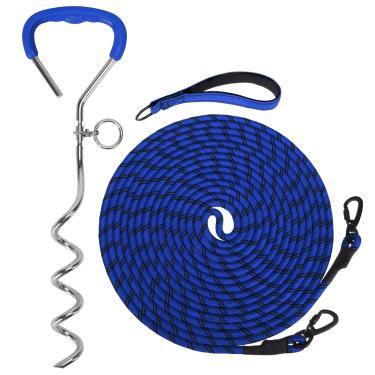 Imagem de Mihachi Estaca de amarração para cães e coleira longa para cães, coleira reflexiva para treinamento com alça removível, estaca de chão de 40 cm, ideal para quintal, acampamento e praia, adequada para
