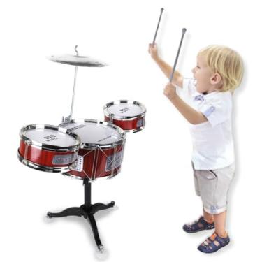 Imagem de BATERIA INFANTIL 4PÇS MUSICAL INTERATIVO EDUCATIVO DIVERTIDO 3 TAMBORES ROCK ROLL PRATO BAQUETA COMPLETA MINIATURA QUALIDADE PREMIUM 30/26/12CM (VERMELHO)