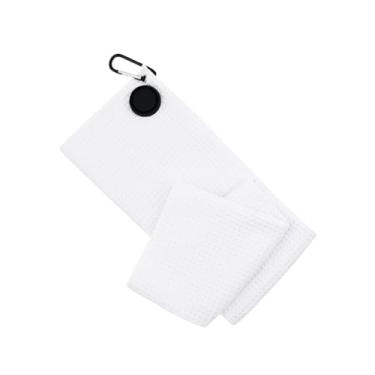 Imagem de YIJU Toalha de golfe portátil, pano de limpeza prático com gancho mosquetão, toalha de limpeza de bolas, Branco