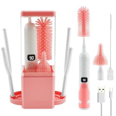 Imagem de Limpador elétrico de escova de mamadeira, conjunto de escovas automáticas multifuncionais de silicone, limpador de mamadeira recarregável de nível ajustável com luz indicadora para uso em viagem em