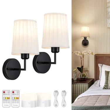 Imagem de NookNova Arandela de parede operada por bateria, conjunto de 2, arandela de parede recarregável de 10.0000 mAh com controle remoto regulável sem fio, lâmpada alimentada por bateria para quarto, sala