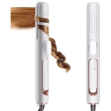 Imagem de Modelador de cabelo profissional 2 em 1 com fluxo de ar de 360°, modelador de cachos e chapinha com saídas de ar de resfriamento para travar com estilo, tensão dupla, temperatura ajustável, portátil