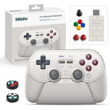 Imagem de 8Bitdo Pro 3 Bluetooth Controller with TMR Joysticks, Swappable ABXY Buttons, Pro Back Buttons, Charging Dock, Hall Effect Triggers for Switch/Switch 2, Windows, Apple, SteamOS, Android (G Classic)