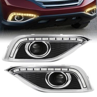 Imagem de AFOGGEST Luzes LED diurnas para Honda CR-V 2012 2013 2014 Tri-Colors DRL com luz de seta âmbar adequada para montagem de luz de neblina CRV