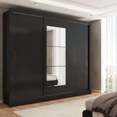 Imagem de Guarda-Roupa Sebastian 3 Portas com Espelho 3 Gavetas Preto - Panorama
