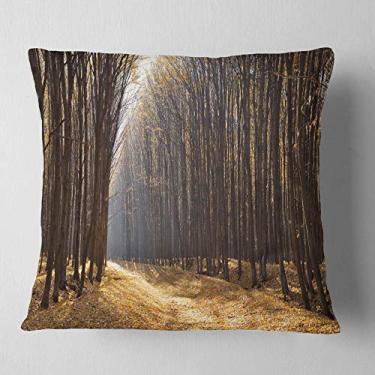 Imagem de Sala de estar Designart Light Path Panorama Forest Throw Living Room, Sofá, Almofada de alta qualidade + Capa de almofada impressa em ambos os lados 66 cm x 66 cm