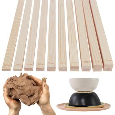 Imagem de FALESOUL Ferramentas de cerâmica, 10 peças de guia de bastão de lama para ensino de cerâmica, 5 tamanhos de guias de rolo de massa de madeira para argila de polímero e cerâmica, ferramentas de ensino