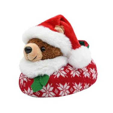 Imagem de Onmygogo Pantufas felpudas de animais para crianças pequenas e pequenas, alce girafa para meninos e meninas, Urso, 10-12 Little Kid