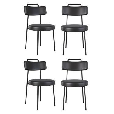 Imagem de Kit 04 Cadeiras Sala de Jantar Kobe Estofada com Encosto Couríssimo Preto - Abmaza