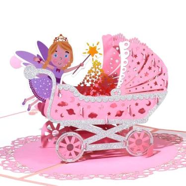 Imagem de DLYMXGC Cartões pop-up 3D para carrinho de bebê rosa com cartão de notas e envelope em branco, presente de celebração ideal para chá de bebê, amor, aniversário, momentos especiais, inspiração