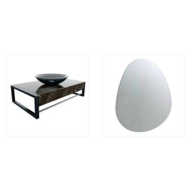 Imagem de Lavabo com Espelho Decorativo Orgânico Preto/Vidro Fume