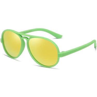Imagem de Óculos de sol infantil infantil polarizado aviador para meninos e meninas de 0 a 4 anos, Verde | Amarelo Revo