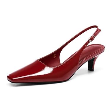 Imagem de Coutgo Sapato social feminino gatinho de salto baixo com bico quadrado e fivela e fivela, Borgonha, 37