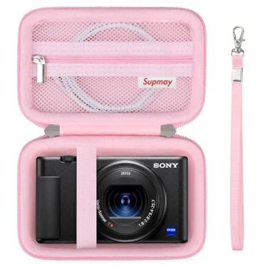 Imagem de Supmay Capa rígida de viagem para câmera digital Sony ZV-1F / ZV-1 / ZV-1 II, bolsa de viagem com bolso de malha com zíper para bateria, cabo de carregamento, cartão USB, rosa