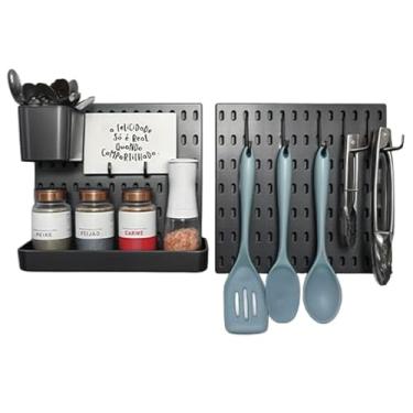 Imagem de KIT PEGBOARD PRETO COM 2 PLACA PLÁSTICA 28X28 E ACESSÓRIOS (GANCHOS/PRATELEIRA/PORTA CANETA) CX/01