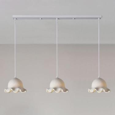 Imagem de Lustre de resina com 3 luzes, abajur em forma de flor, luminária pendente E27, soquete branco, luz suspensa para cozinha, ilha, sala de estar, quarto, cabeceira, sala de jantar, corredor, lu