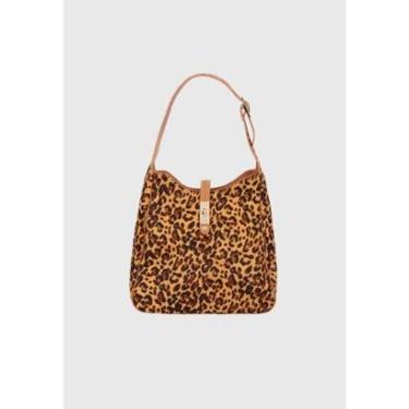 Imagem de Bolsa Média em Couro Onça Print com Fecho Metálico Luiza Barcelos-Feminino