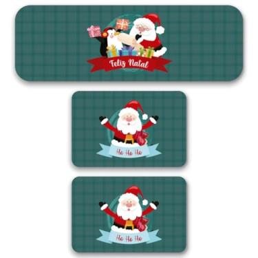 Imagem de Tapete de Cozinha Kit 3 peças Passadeira 95 X 34 cm, e dois tapetes 34 X 60 cm (Noel e Pinguim Verde Escuro)