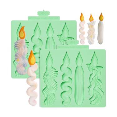 Imagem de KALAIEN Moldes em forma de vela de silicone, molde de chocolate estrela, moldes de doces de goma de coração, moldes de fondant de flores para molde de vela, bandeja de cubos de gelo, topo de cupcake