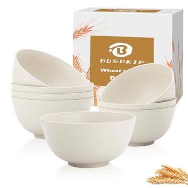 Imagem de BUSOKIP Tigela de palha de trigo 737 g, tigelas de ramen inquebráveis, conjunto de 8, alternativas à tigela de plástico rústica, tigelas de jantar seguras para micro-ondas e lava-louças para cereal
