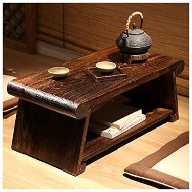 Imagem de Mesa de chão mesa antiga com pernas dobráveis mesa de campismo portátil mesa de chá no chão mesa de tatami para computador portátil mesa baixa multifuncional (castanho 80 x 40 x 33 cm)