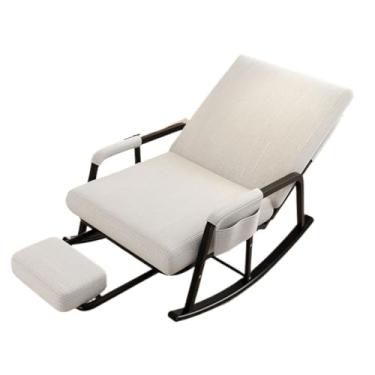 Imagem de URGDWEKJY Cadeira de sofá estilo simples cadeira de balanço branca com design de apoio para os pés cadeira de sofá preguiçosa para casa varanda quarto uso duplo sofá sala de estar