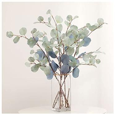 Imagem de DCYEQRQ Decoração de flores artificiais eucalipto, flores artificiais, flores secas, plantas falsas, ornamentos de flores em pé, sala de estar, escritório, decoração de festa, cores de outono, flores