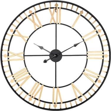 Imagem de Relógio de parede artístico, relógio de parede grande, relógio de parede silencioso, vintage, algarismos romanos, 80 cm, sem tique-taque, relógio de parede numeral, grande, sala de estar, cozinha
