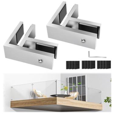 Imagem de Gyykzz Pacote com 2 braçadeiras de vidro para vidro T304, suporte de aço inoxidável para balaustrada, suporte de clipe de grade de acabamento escovado de 90 graus para cerca de piscina, balaustrada