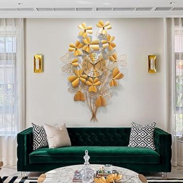 Imagem de WYUYIWH Decoração de parede de metal, relógios de parede grandes para decoração de sala de estar, relógio de parede silencioso moderno, arte de parede de metal para cozinha, quarto, entrada, decoração