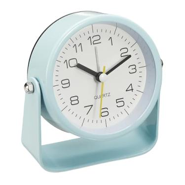 Imagem de PATIKIL Despertador analógico pequeno de 8,6 cm, relógio de mesa pequeno de ângulo ajustável, azul claro