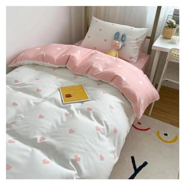 Imagem de Conjuntos de cama em forma de coração solteiro casal Queen capa de edredom fronha presente compatível com meninas (D 150 x 200 cm 4 peças)