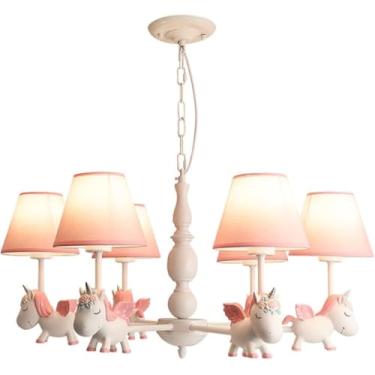 Imagem de Quarto Das Crianças Cartoon Unicórnio Lâmpada De Teto Menina Menino Princesa Quarto Lâmpada Sala De Estar Lustre De Ferro Proteção Criativa Para Os Olhos Led Luzes Pendentes, Pink