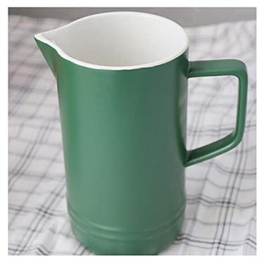 Imagem de Cuiynice caneca (empréstimo) Jarro de cerâmica retrô de 978 ml com alça Jarro de leite multicolorido com bico bule de chá doméstico jarro de água quente e fria caneca de café verde vermelho (A) (B Q)