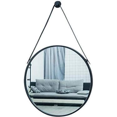 Imagem de Espelho de maquiagem redondo parede espelho de banheiro espelho suspenso suporte de espelho decorativo | espelho de maquiagem montado na parede círculo e espelho de barbear | Moldura de metal (Cor