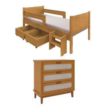 Imagem de Kit Quarto Infantil Cama Luna Com Organizador Escada E Cômoda Isa - Nature - Bege