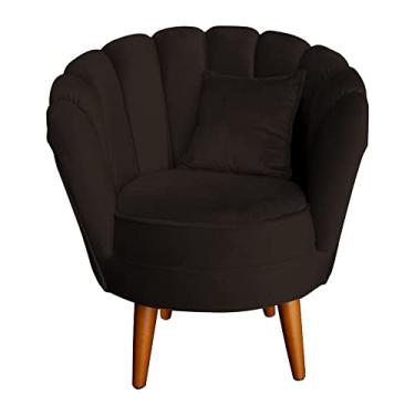 Imagem de Poltrona Decorativa Pétalas de Flor, Veludo, Design Clássico, Pés Palito, para Sala de Estar, Recepção e Quarto, (Marrom)